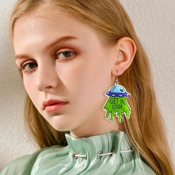 Alien UFO 'Get in Loser' Acrylic Earrings – Halloween Weirdcore Space Jewelry - Picture 6 of 14